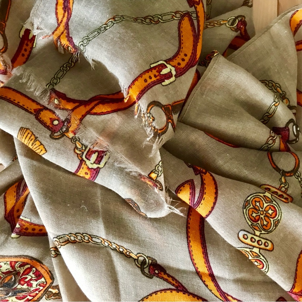 Vintage Scarf with Equestrian Print